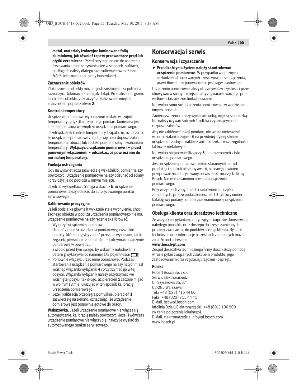 Konserwacja i serwis | Bosch GMS 100 M Professional User Manual | Page 55 / 130