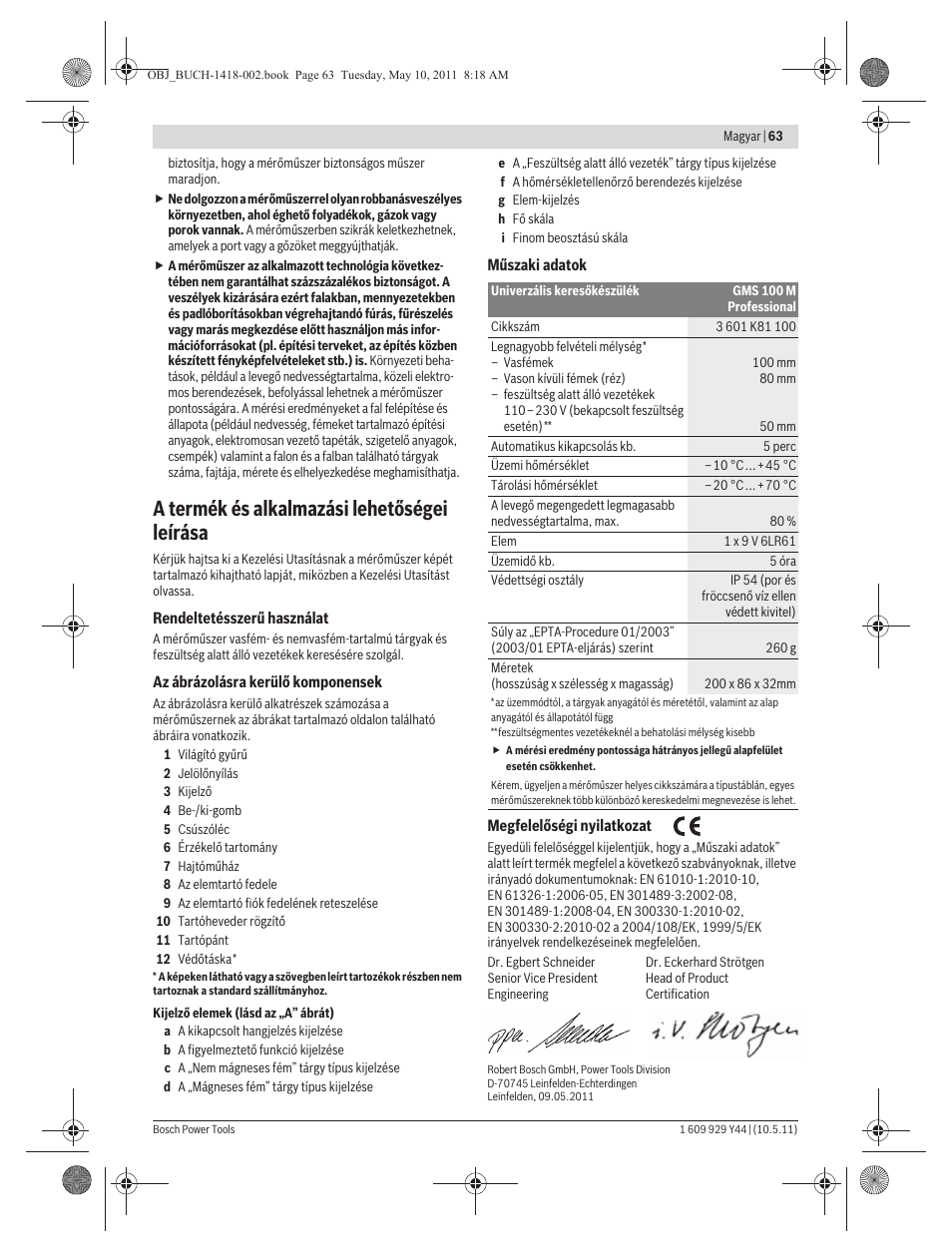 A termék és alkalmazási lehetőségei leírása | Bosch GMS 100 M Professional User Manual | Page 63 / 130