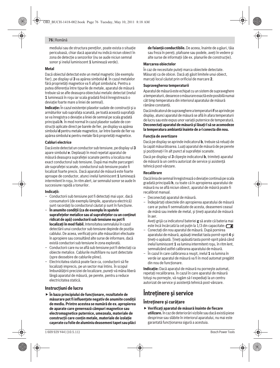 Întreţinere şi service | Bosch GMS 100 M Professional User Manual | Page 76 / 130