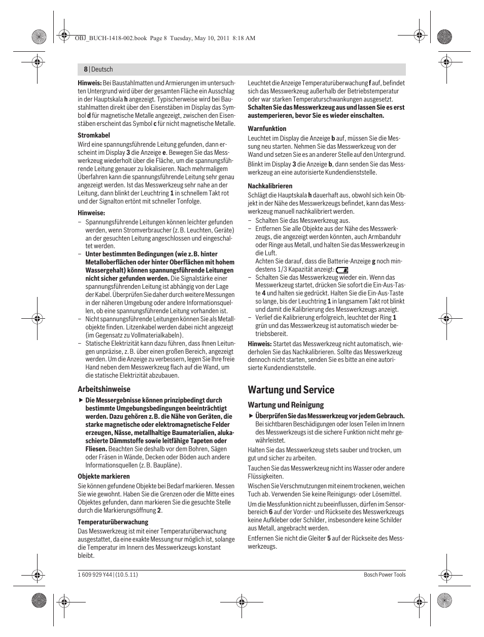 Wartung und service | Bosch GMS 100 M Professional User Manual | Page 8 / 130