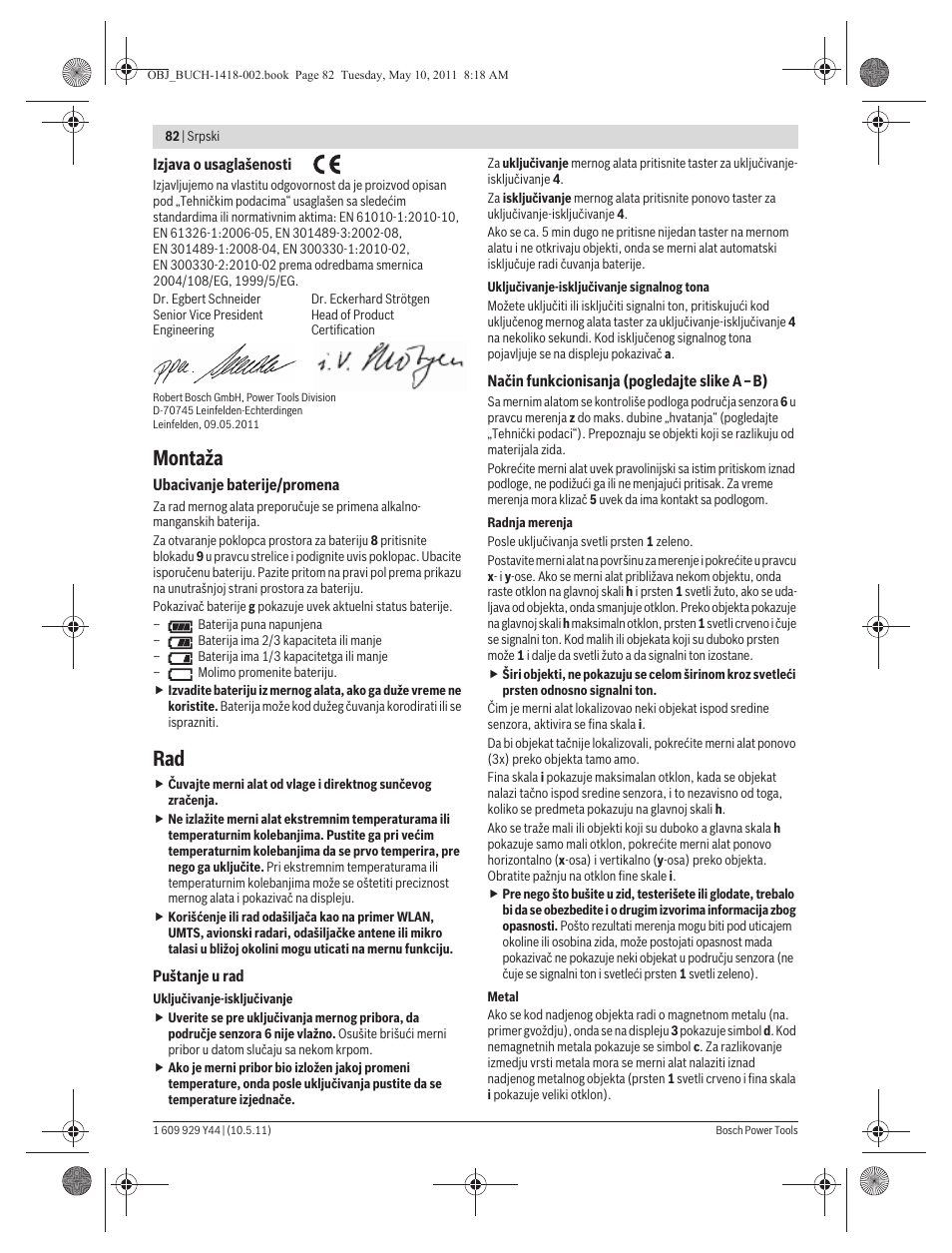 Montaža | Bosch GMS 100 M Professional User Manual | Page 82 / 130