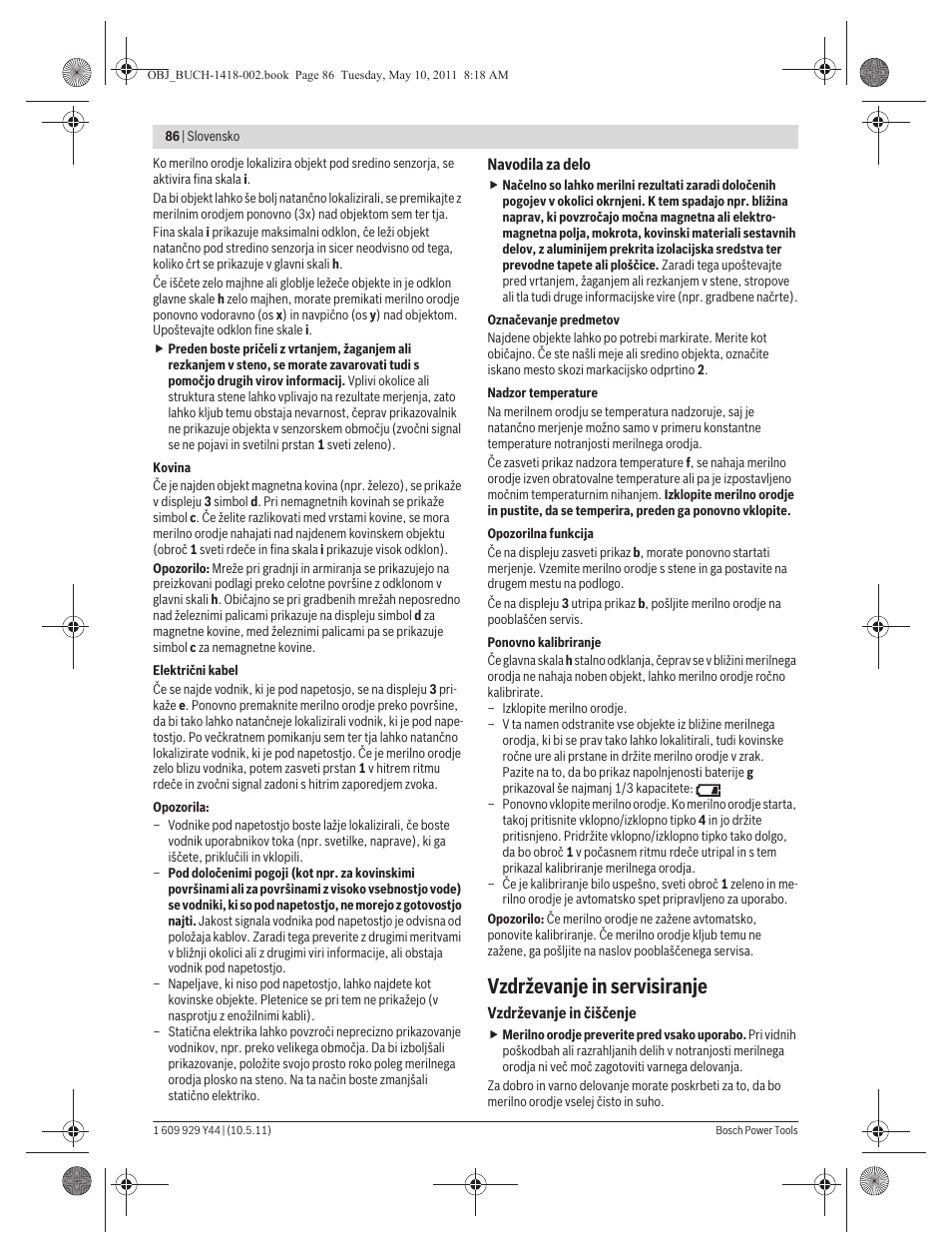 Vzdrževanje in servisiranje | Bosch GMS 100 M Professional User Manual | Page 86 / 130