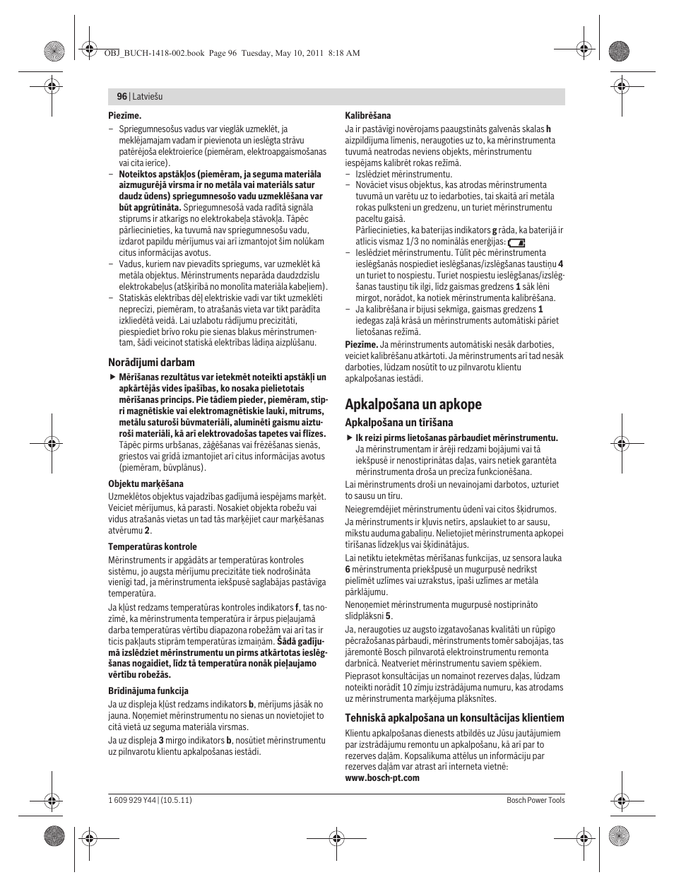 Apkalpošana un apkope | Bosch GMS 100 M Professional User Manual | Page 96 / 130