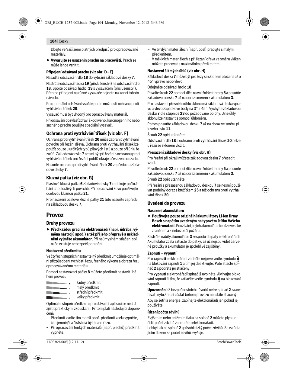 Provoz | Bosch GST 18 V-LI Professional User Manual | Page 104 / 206