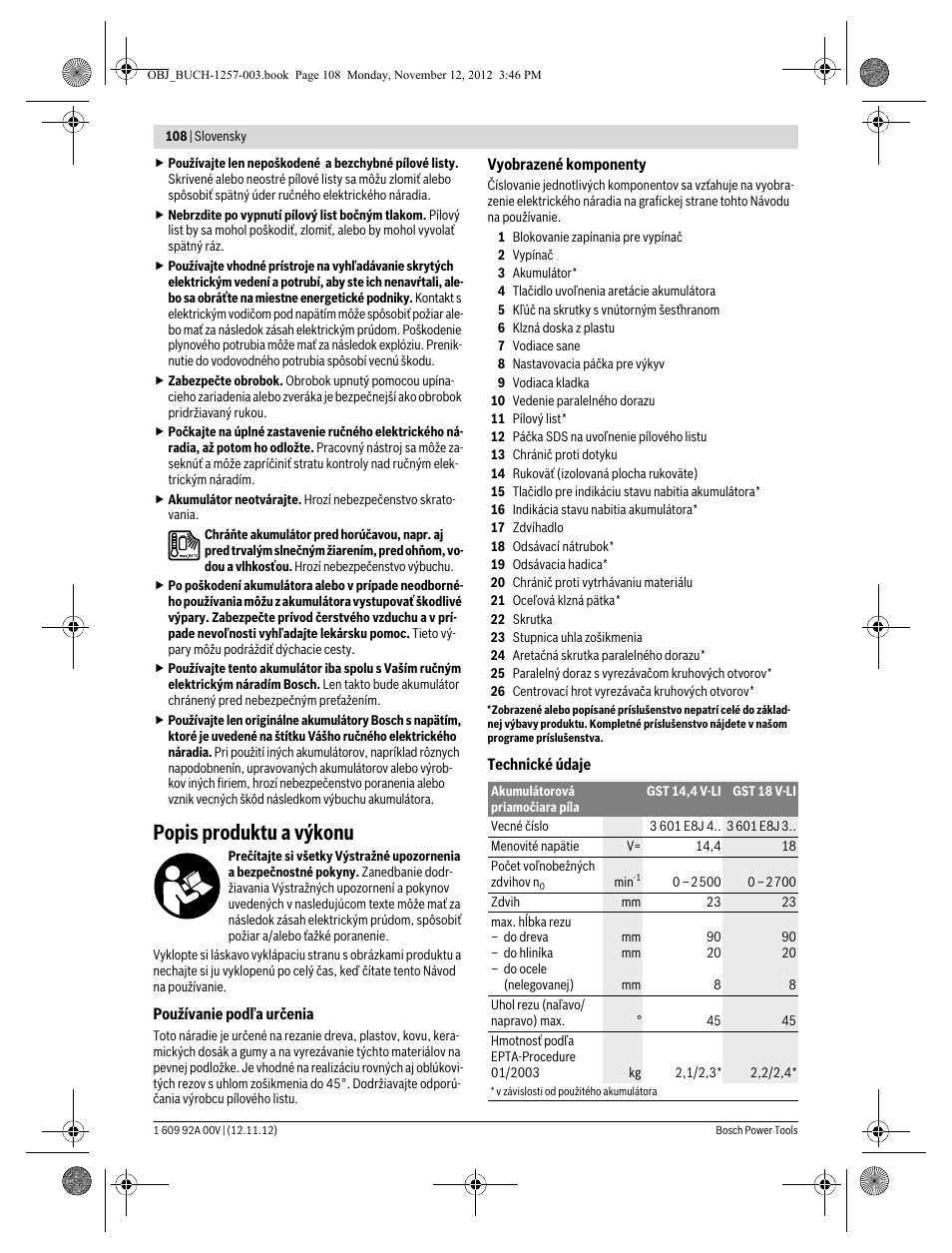 Popis produktu a výkonu | Bosch GST 18 V-LI Professional User Manual | Page 108 / 206