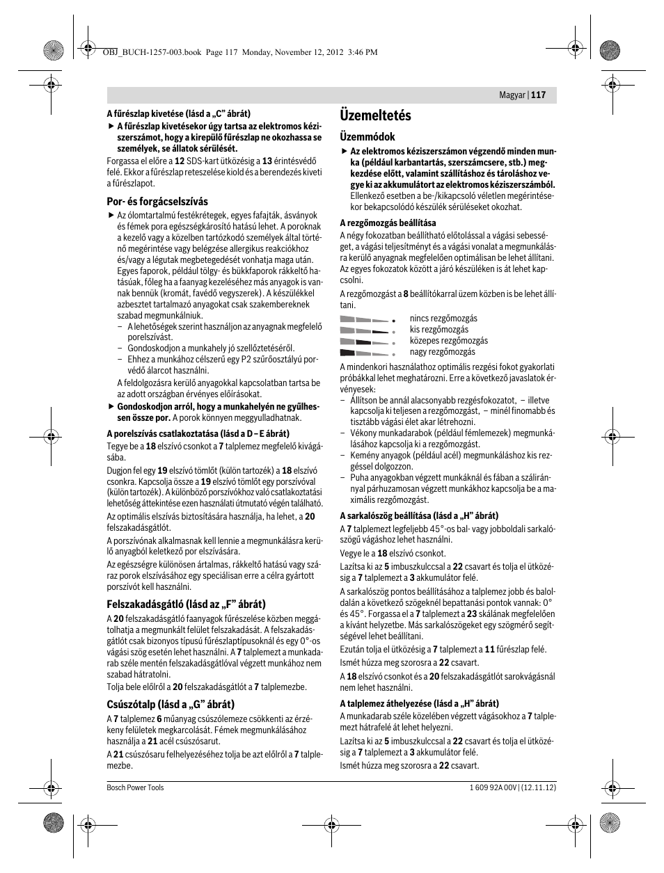 Üzemeltetés | Bosch GST 18 V-LI Professional User Manual | Page 117 / 206