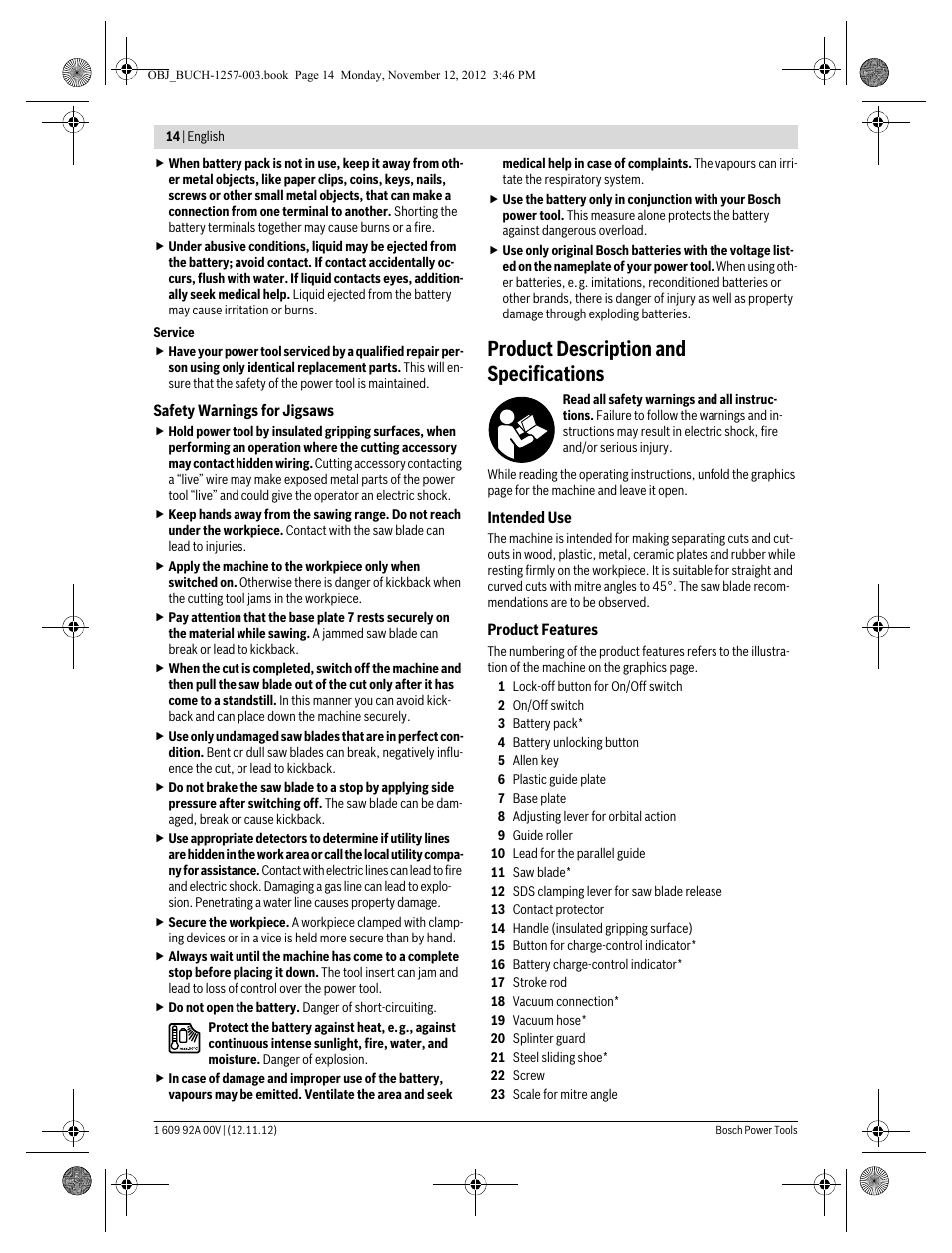 Product description and specifications | Bosch GST 18 V-LI Professional User Manual | Page 14 / 206