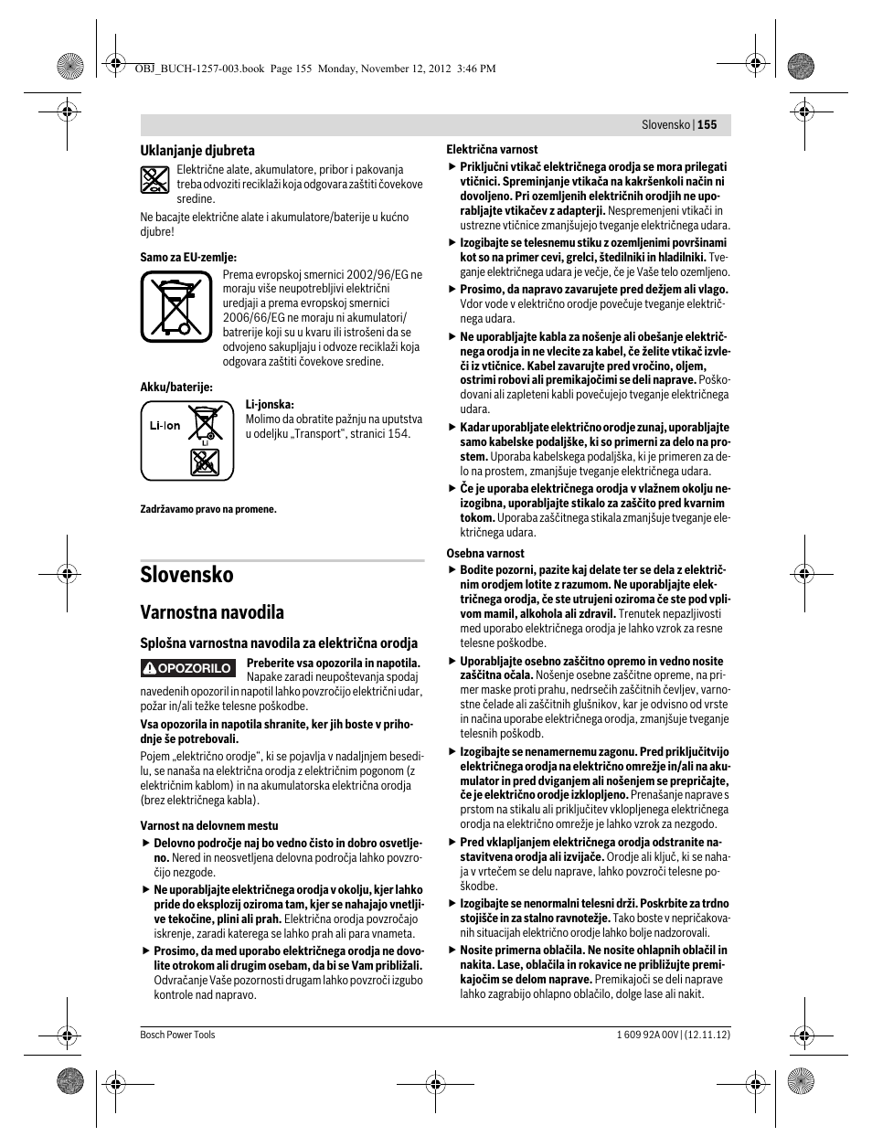 Slovensko, Varnostna navodila | Bosch GST 18 V-LI Professional User Manual | Page 155 / 206