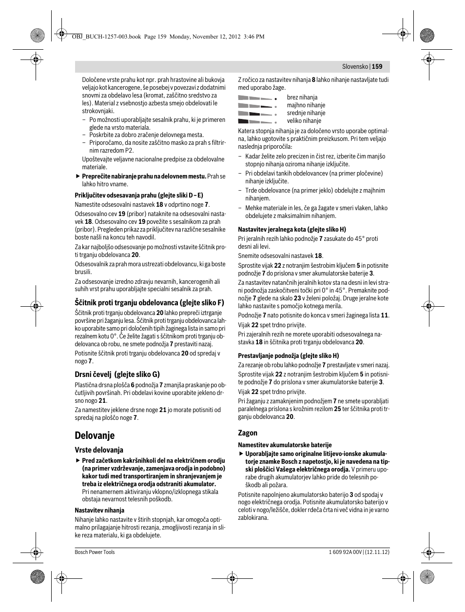 Delovanje | Bosch GST 18 V-LI Professional User Manual | Page 159 / 206