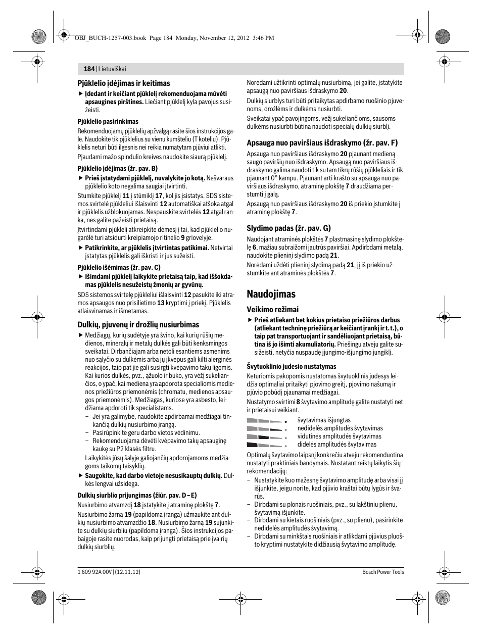 Naudojimas | Bosch GST 18 V-LI Professional User Manual | Page 184 / 206