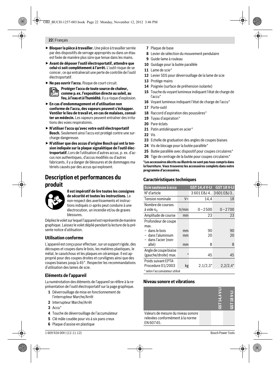 Description et performances du produit | Bosch GST 18 V-LI Professional User Manual | Page 22 / 206