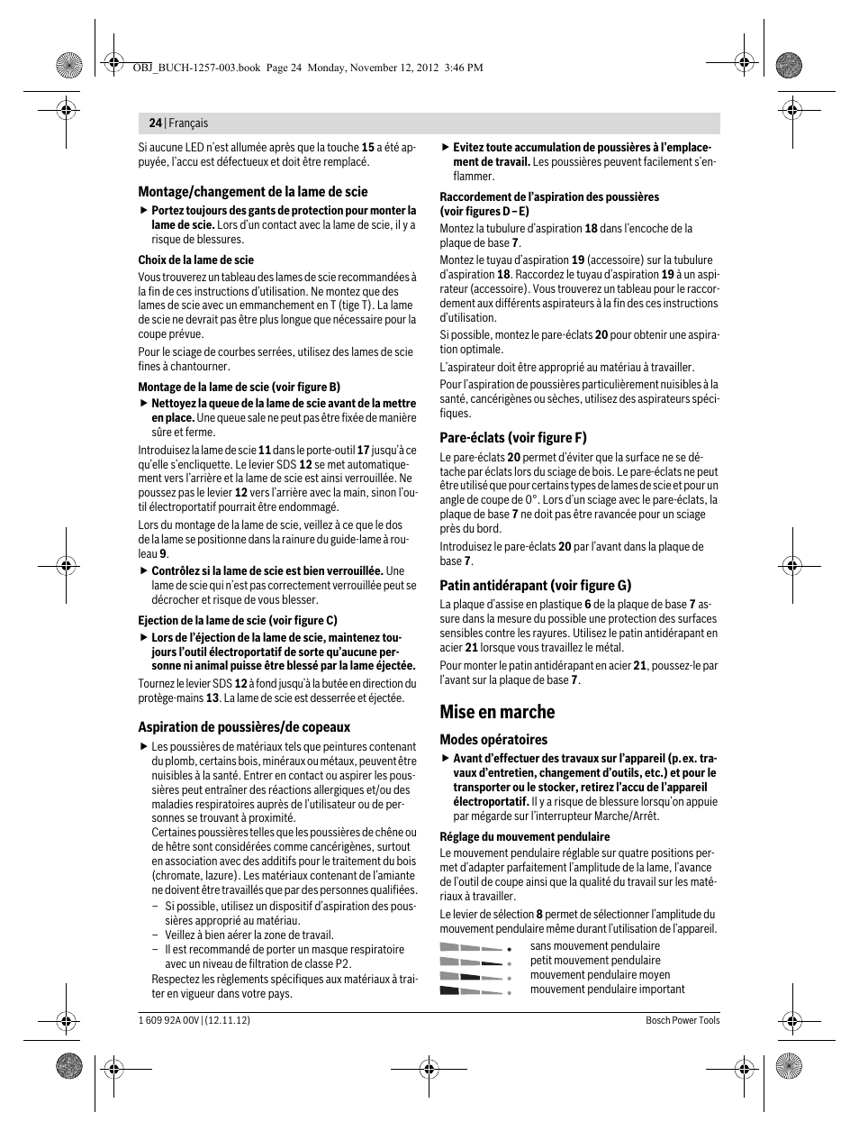 Mise en marche | Bosch GST 18 V-LI Professional User Manual | Page 24 / 206