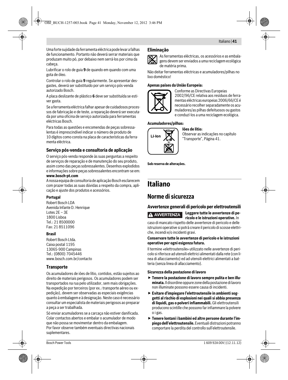 Italiano, Norme di sicurezza | Bosch GST 18 V-LI Professional User Manual | Page 41 / 206