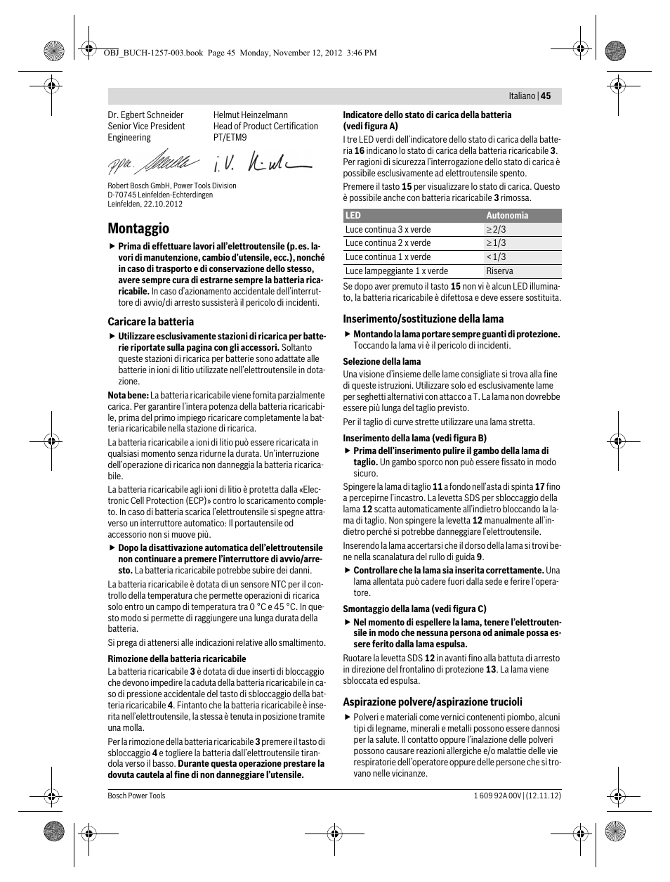 Montaggio | Bosch GST 18 V-LI Professional User Manual | Page 45 / 206