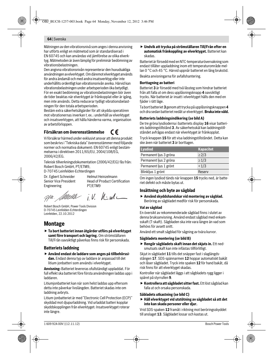 Montage | Bosch GST 18 V-LI Professional User Manual | Page 64 / 206