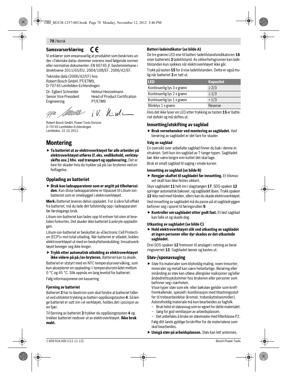 Montering | Bosch GST 18 V-LI Professional User Manual | Page 70 / 206