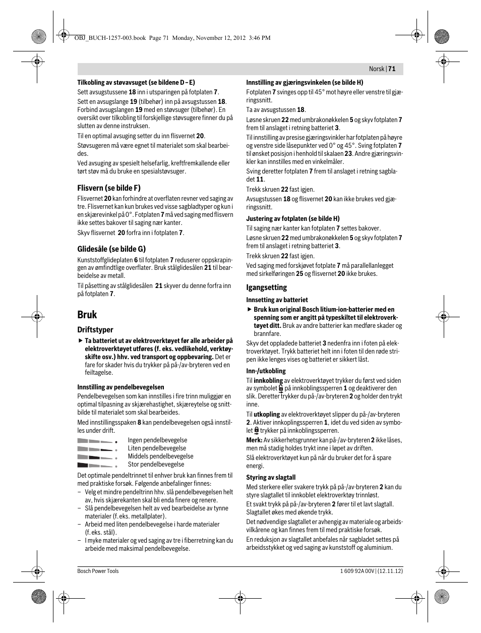 Bruk | Bosch GST 18 V-LI Professional User Manual | Page 71 / 206