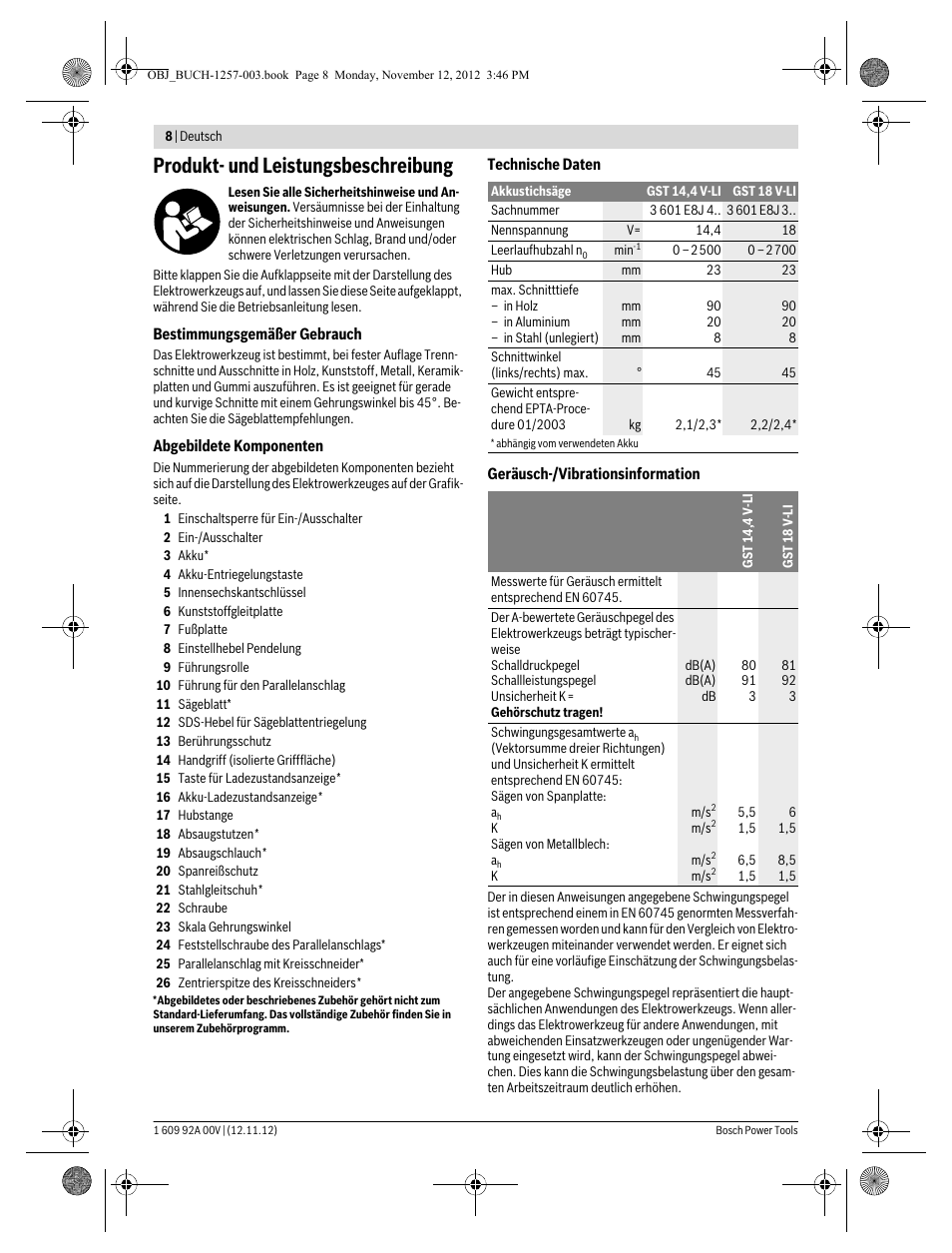 Produkt- und leistungsbeschreibung | Bosch GST 18 V-LI Professional User Manual | Page 8 / 206