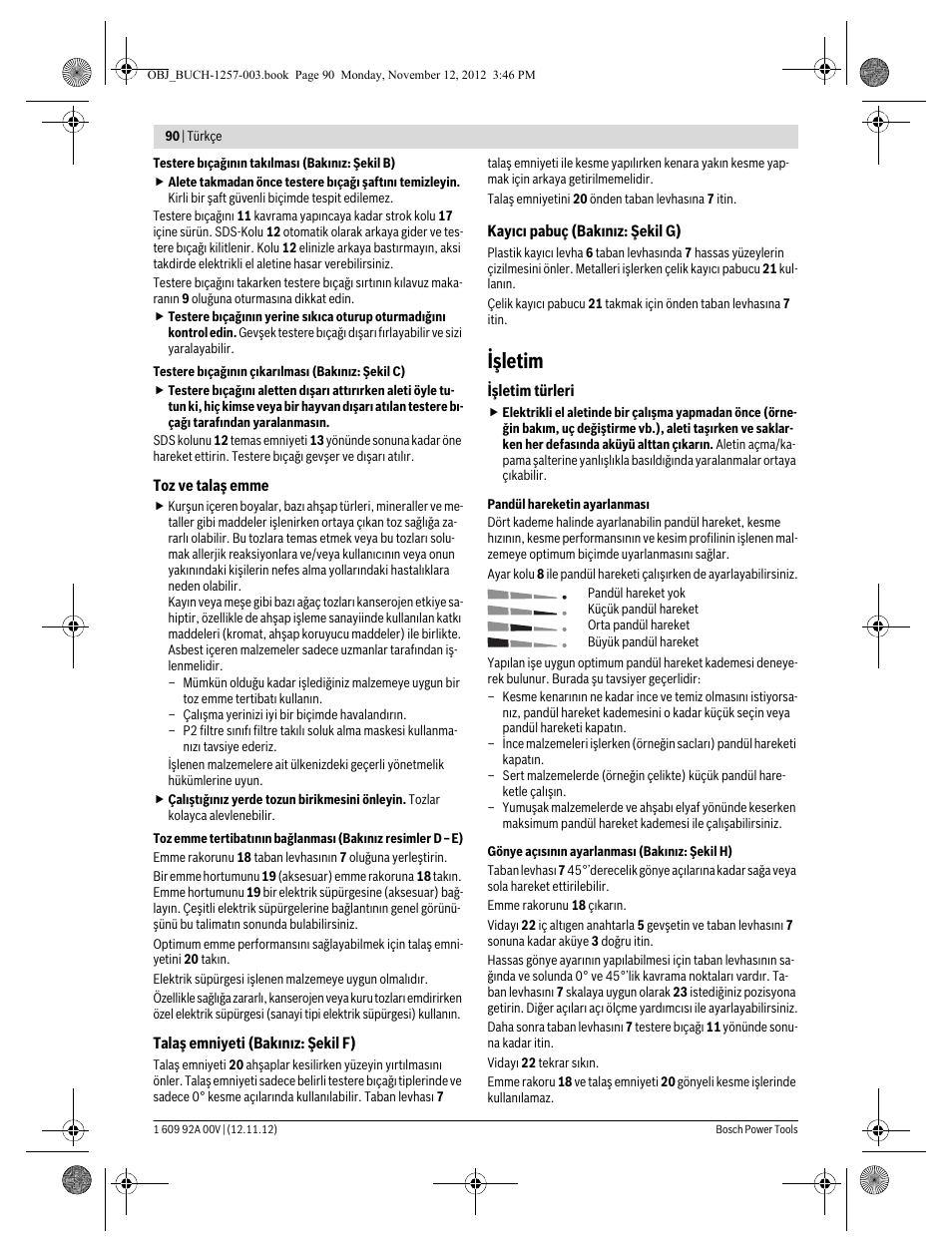 Işletim | Bosch GST 18 V-LI Professional User Manual | Page 90 / 206