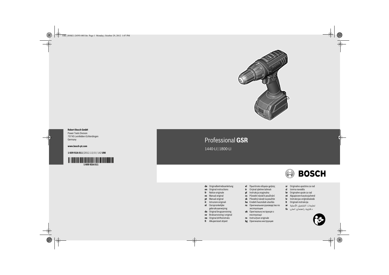 Bosch GSR 1800-LI Professional User Manual | 141 pages