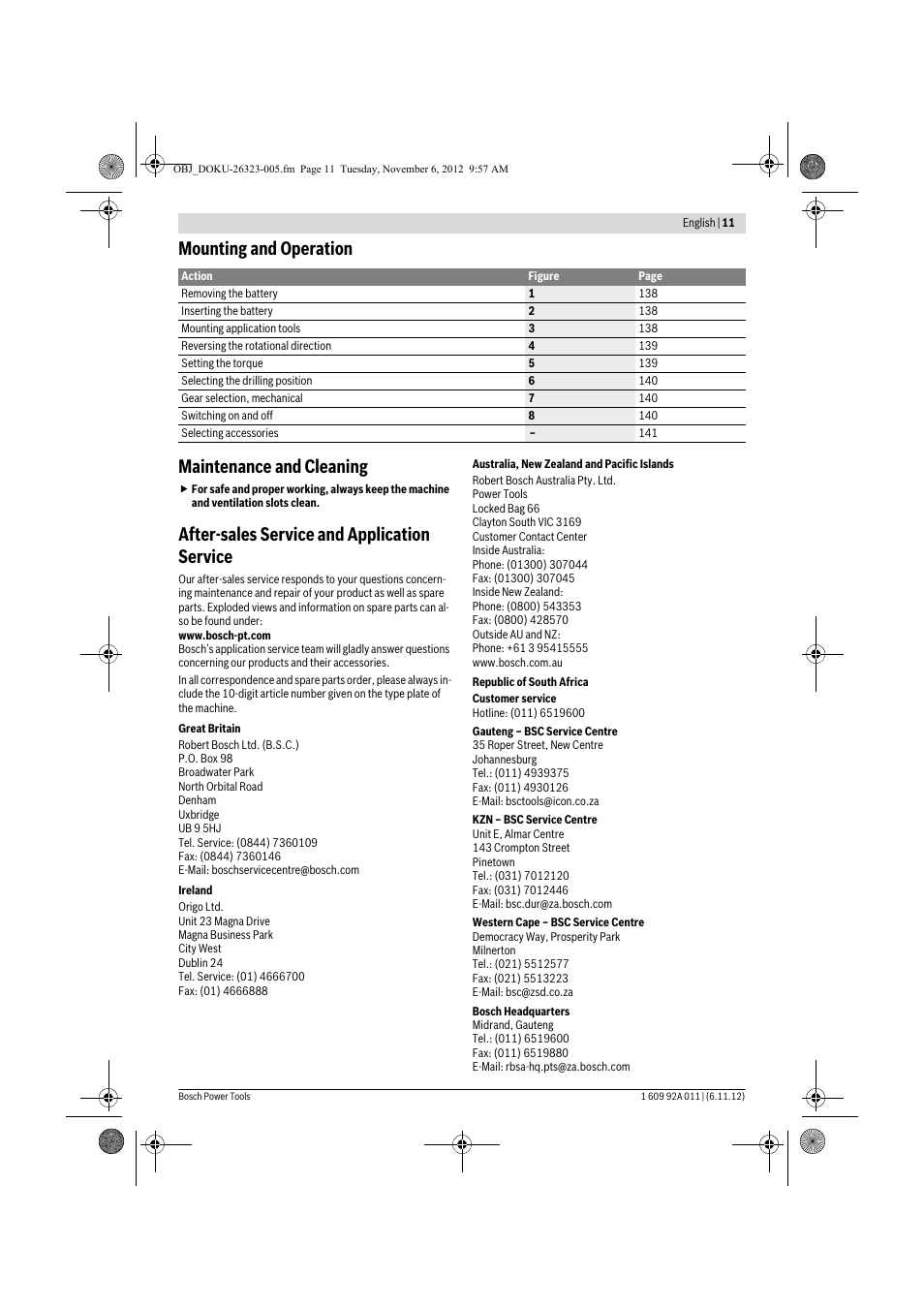 Mounting and operation maintenance and cleaning, After-sales service and application service | Bosch GSR 1800-LI Professional User Manual | Page 11 / 141