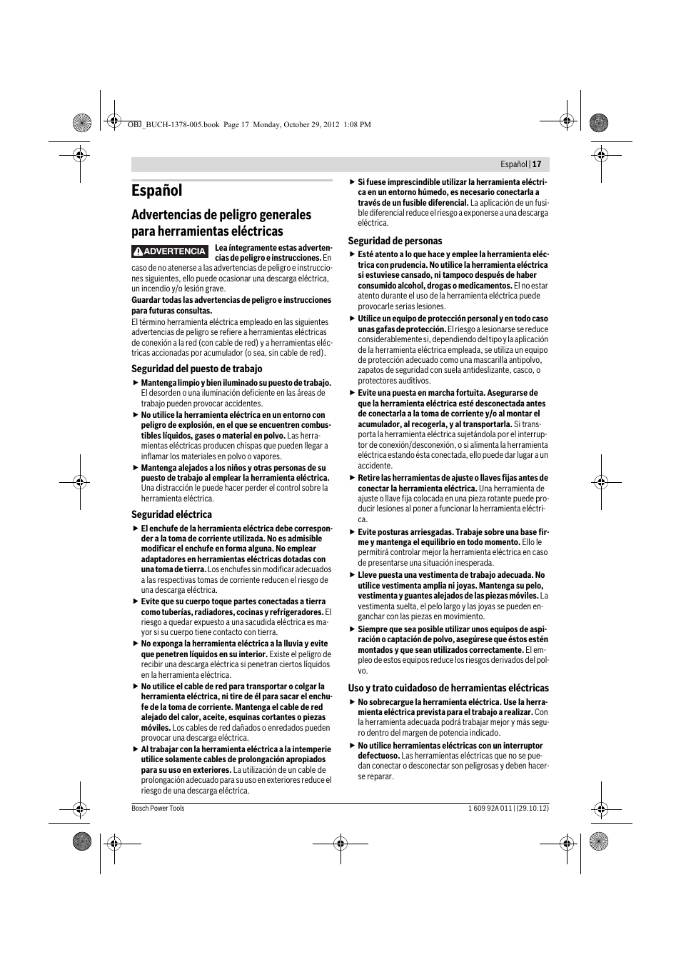 Español | Bosch GSR 1800-LI Professional User Manual | Page 17 / 141