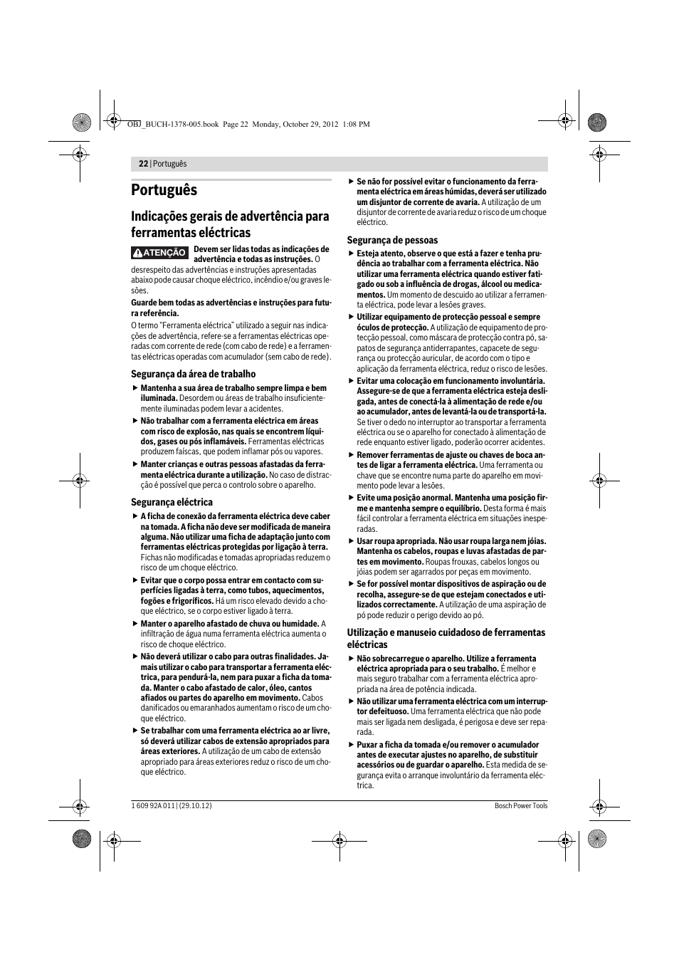 Português | Bosch GSR 1800-LI Professional User Manual | Page 22 / 141