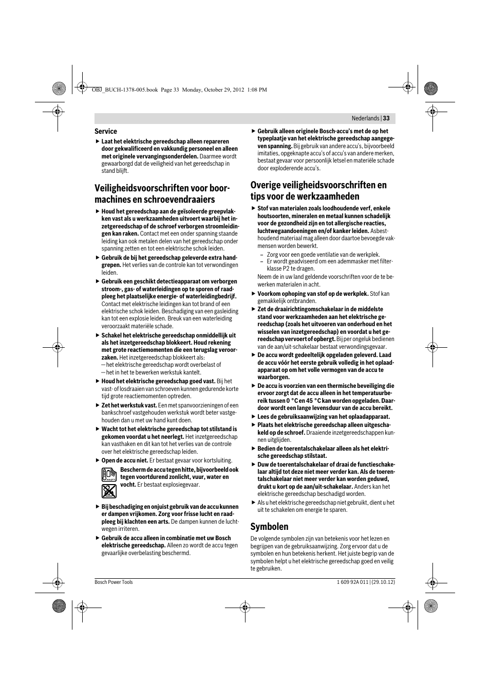 Symbolen | Bosch GSR 1800-LI Professional User Manual | Page 33 / 141