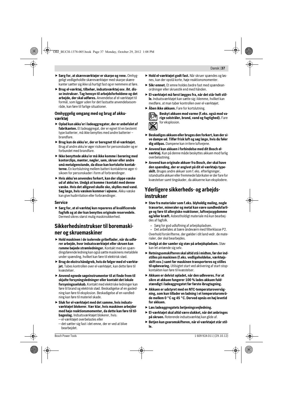 Yderligere sikkerheds- og arbejds- instrukser | Bosch GSR 1800-LI Professional User Manual | Page 37 / 141