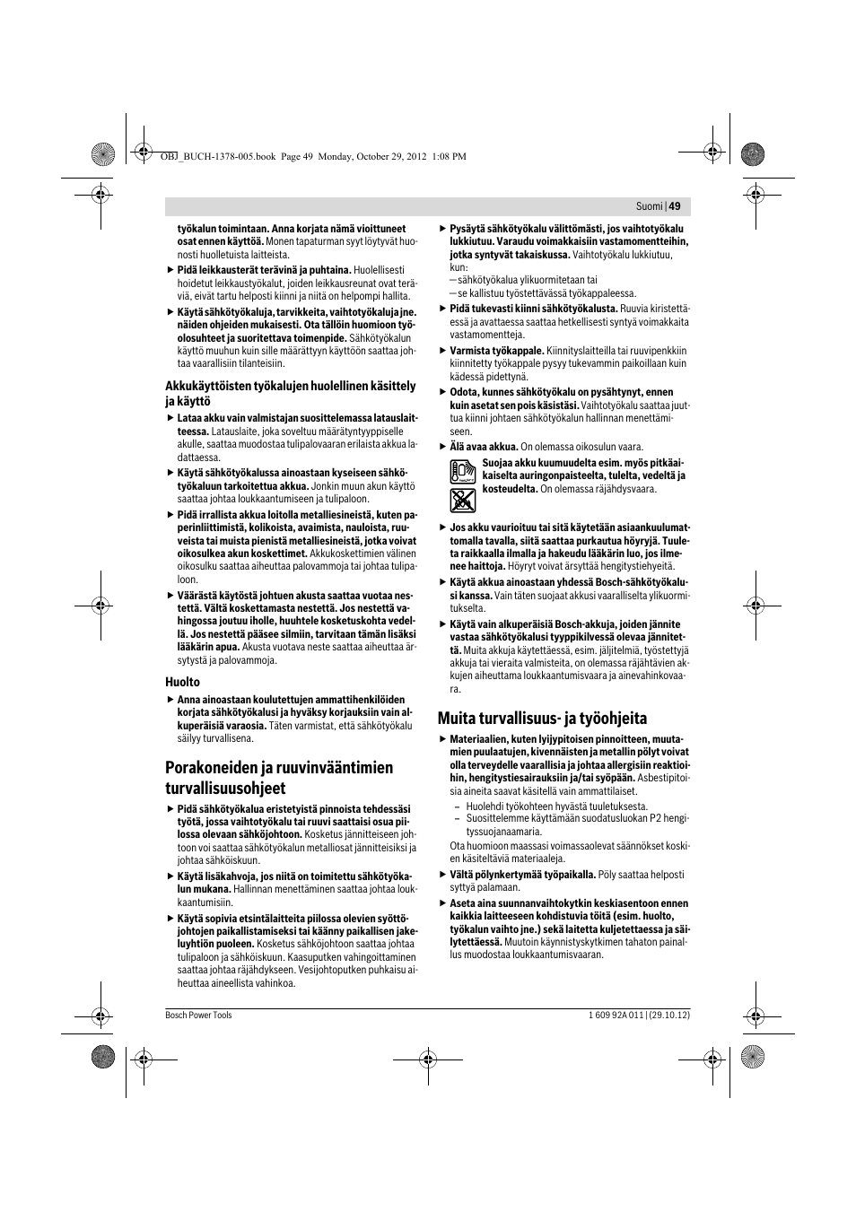 Muita turvallisuus- ja työohjeita | Bosch GSR 1800-LI Professional User Manual | Page 49 / 141