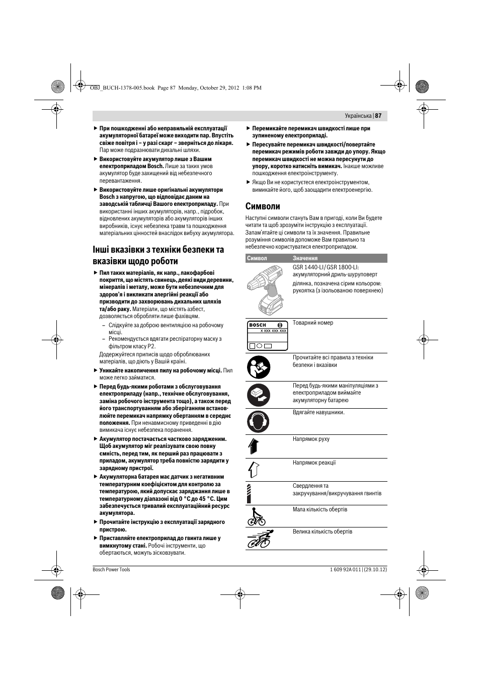 Символи | Bosch GSR 1800-LI Professional User Manual | Page 87 / 141