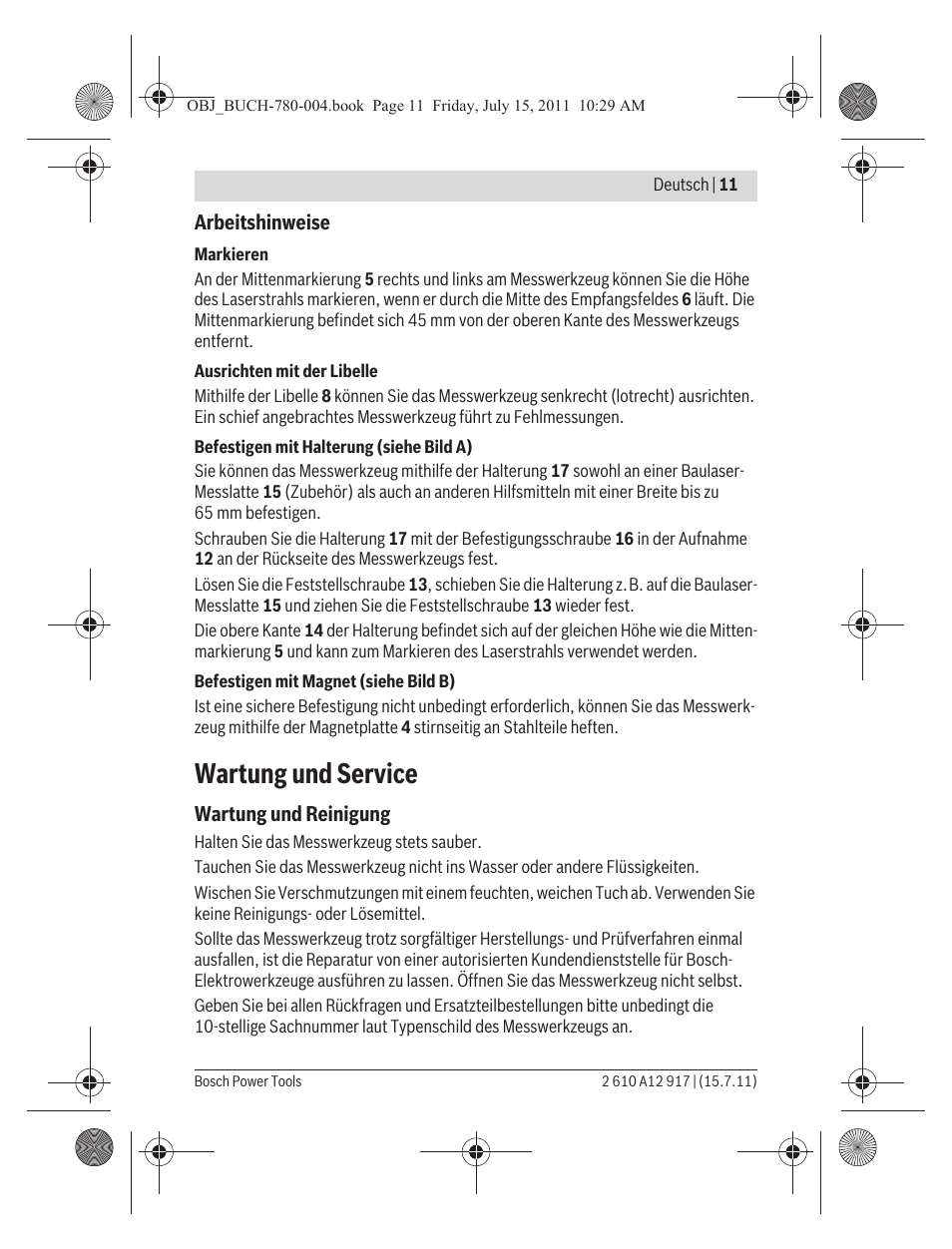 Wartung und service | Bosch LR 1 Professional User Manual | Page 11 / 232