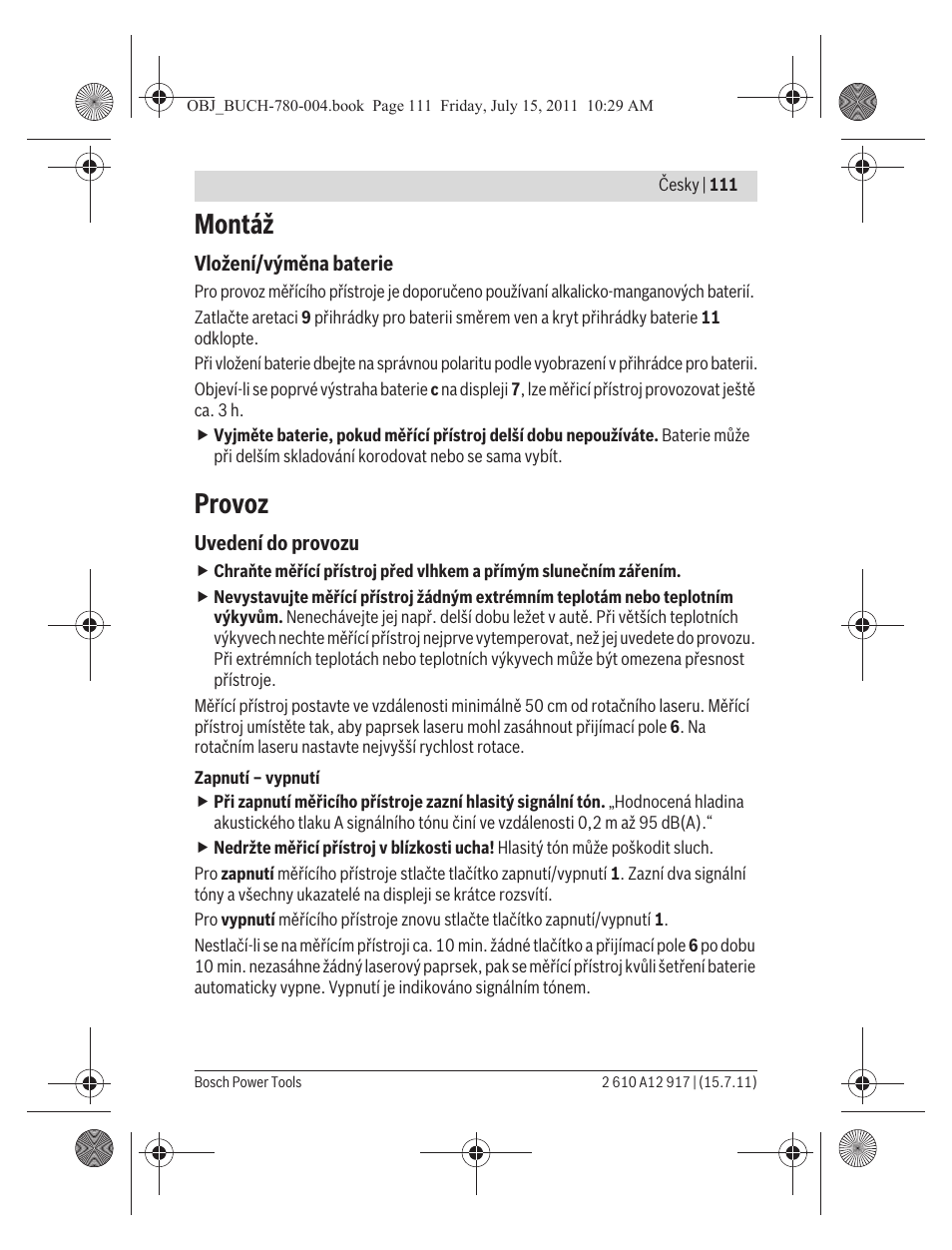 Montáž, Provoz | Bosch LR 1 Professional User Manual | Page 111 / 232