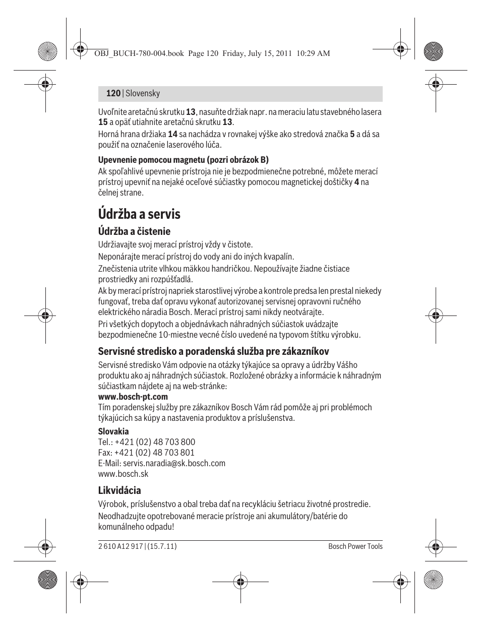 Údržba a servis | Bosch LR 1 Professional User Manual | Page 120 / 232