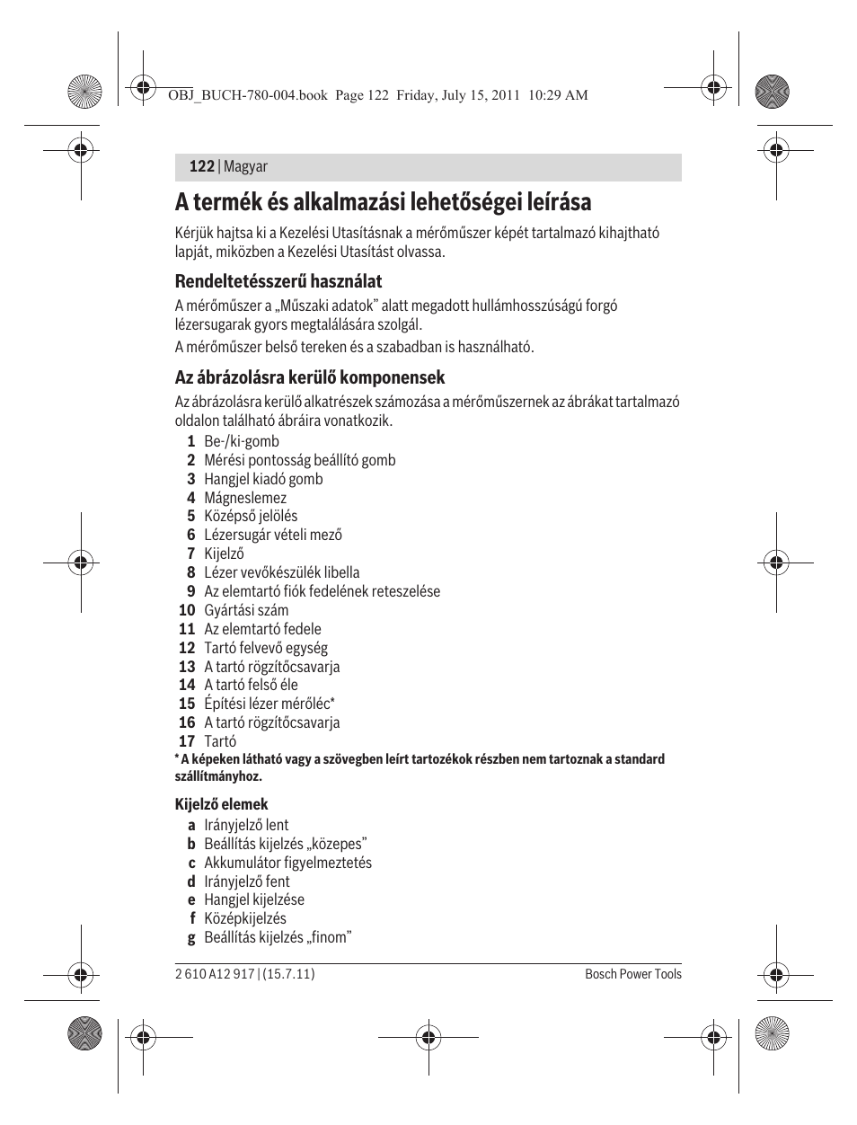 A termék és alkalmazási lehetőségei leírása | Bosch LR 1 Professional User Manual | Page 122 / 232