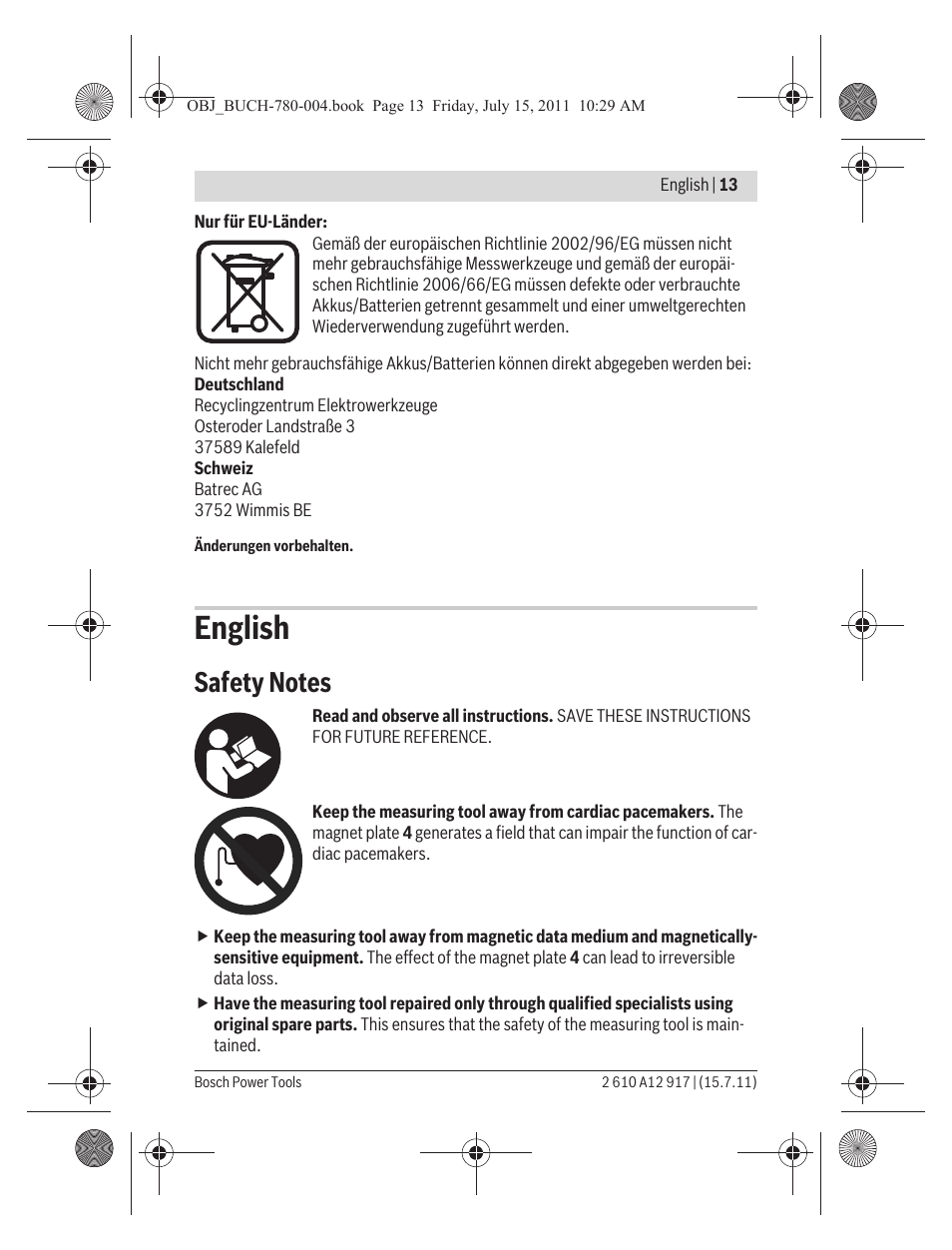 English | Bosch LR 1 Professional User Manual | Page 13 / 232