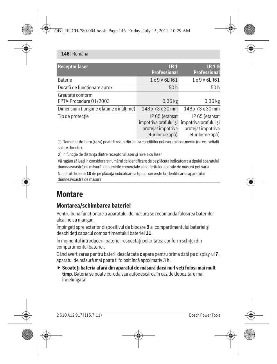 Montare | Bosch LR 1 Professional User Manual | Page 146 / 232