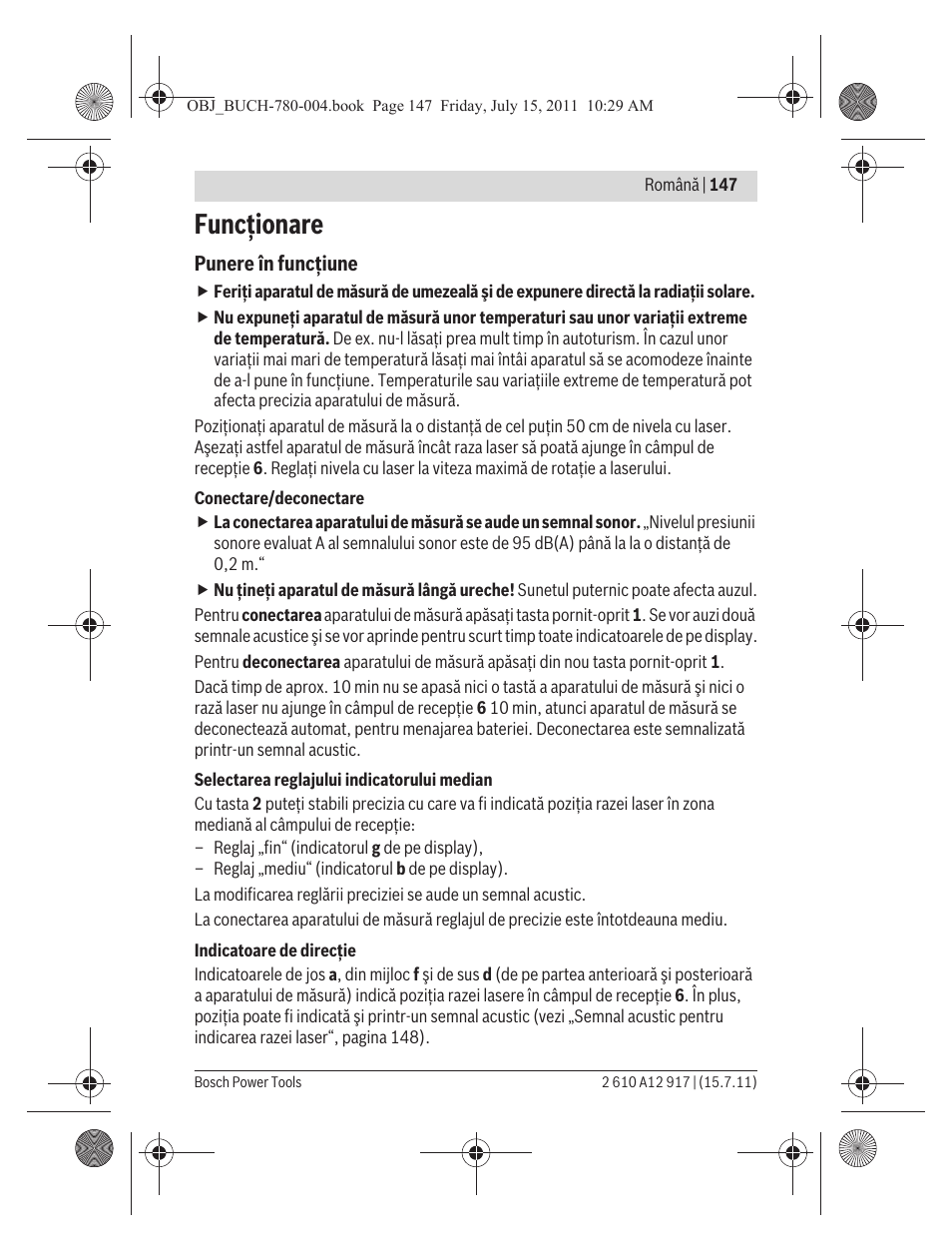 Funcţionare | Bosch LR 1 Professional User Manual | Page 147 / 232