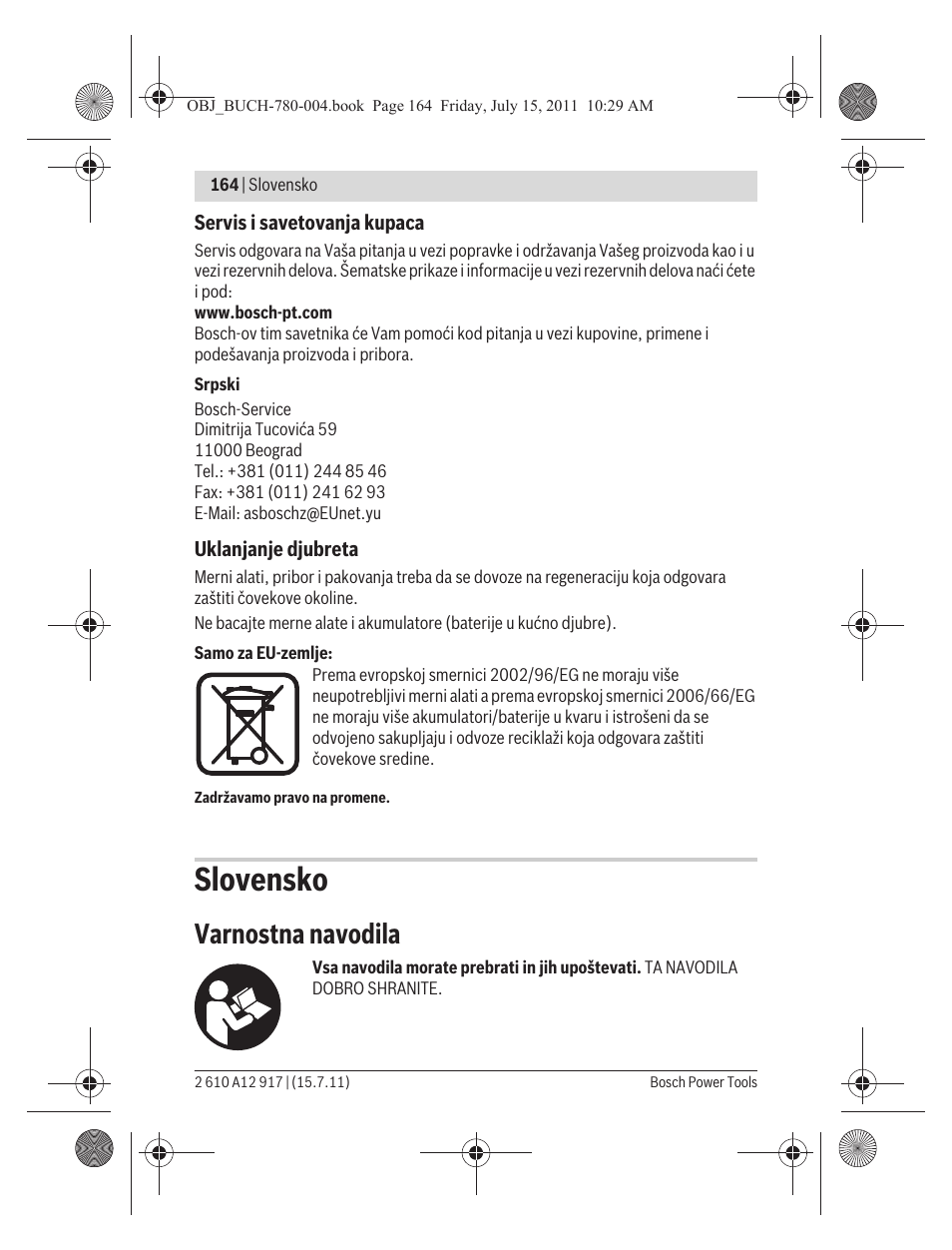 Slovensko, Varnostna navodila | Bosch LR 1 Professional User Manual | Page 164 / 232