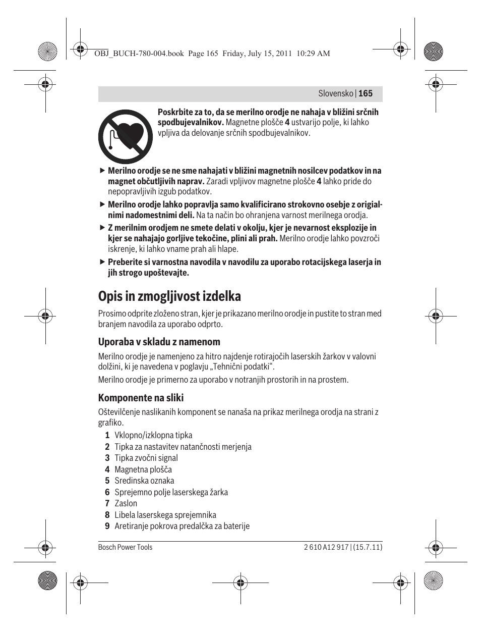 Opis in zmogljivost izdelka | Bosch LR 1 Professional User Manual | Page 165 / 232