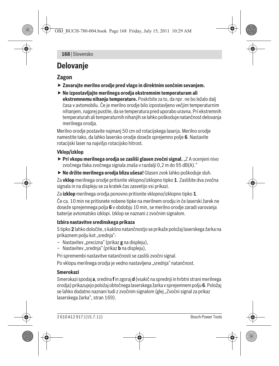 Delovanje | Bosch LR 1 Professional User Manual | Page 168 / 232