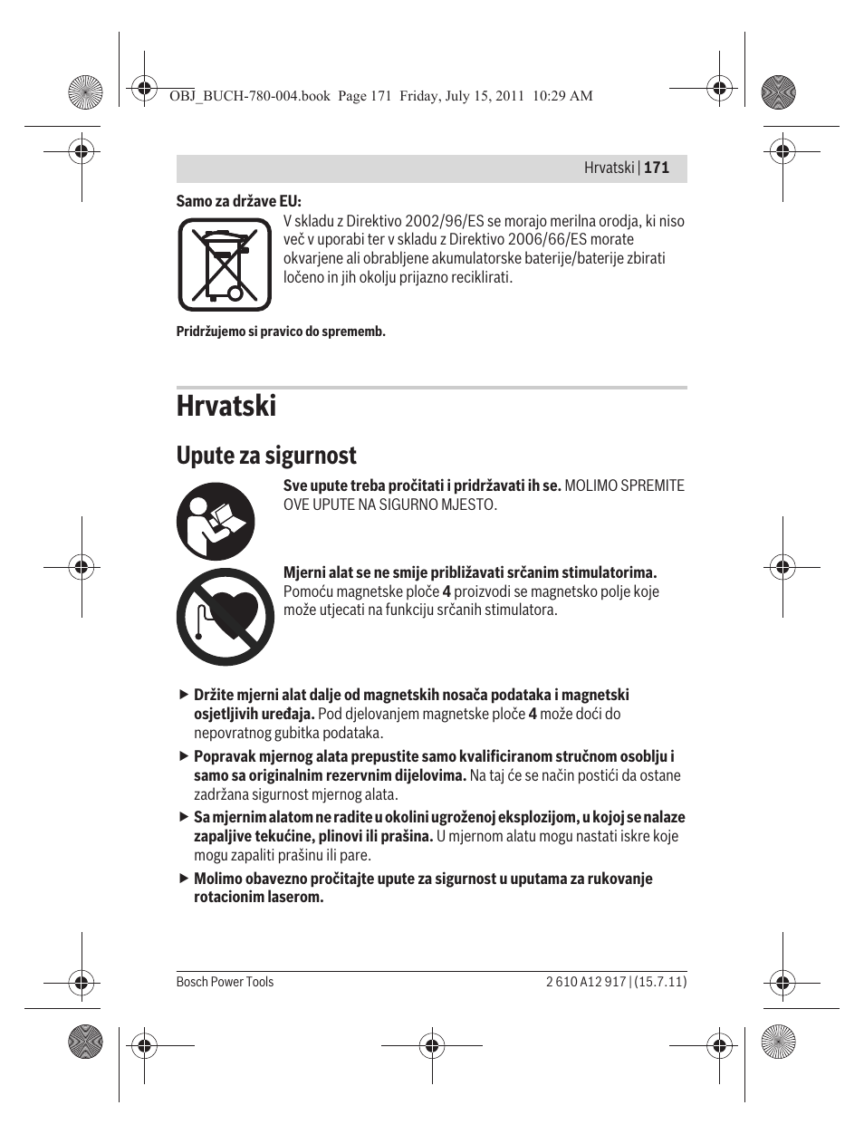 Hrvatski, Upute za sigurnost | Bosch LR 1 Professional User Manual | Page 171 / 232