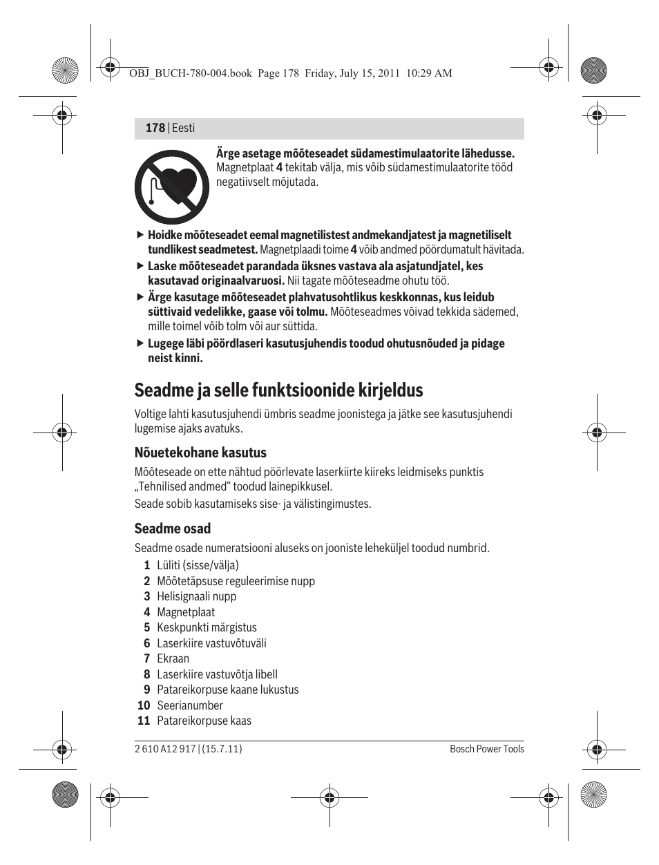 Seadme ja selle funktsioonide kirjeldus | Bosch LR 1 Professional User Manual | Page 178 / 232