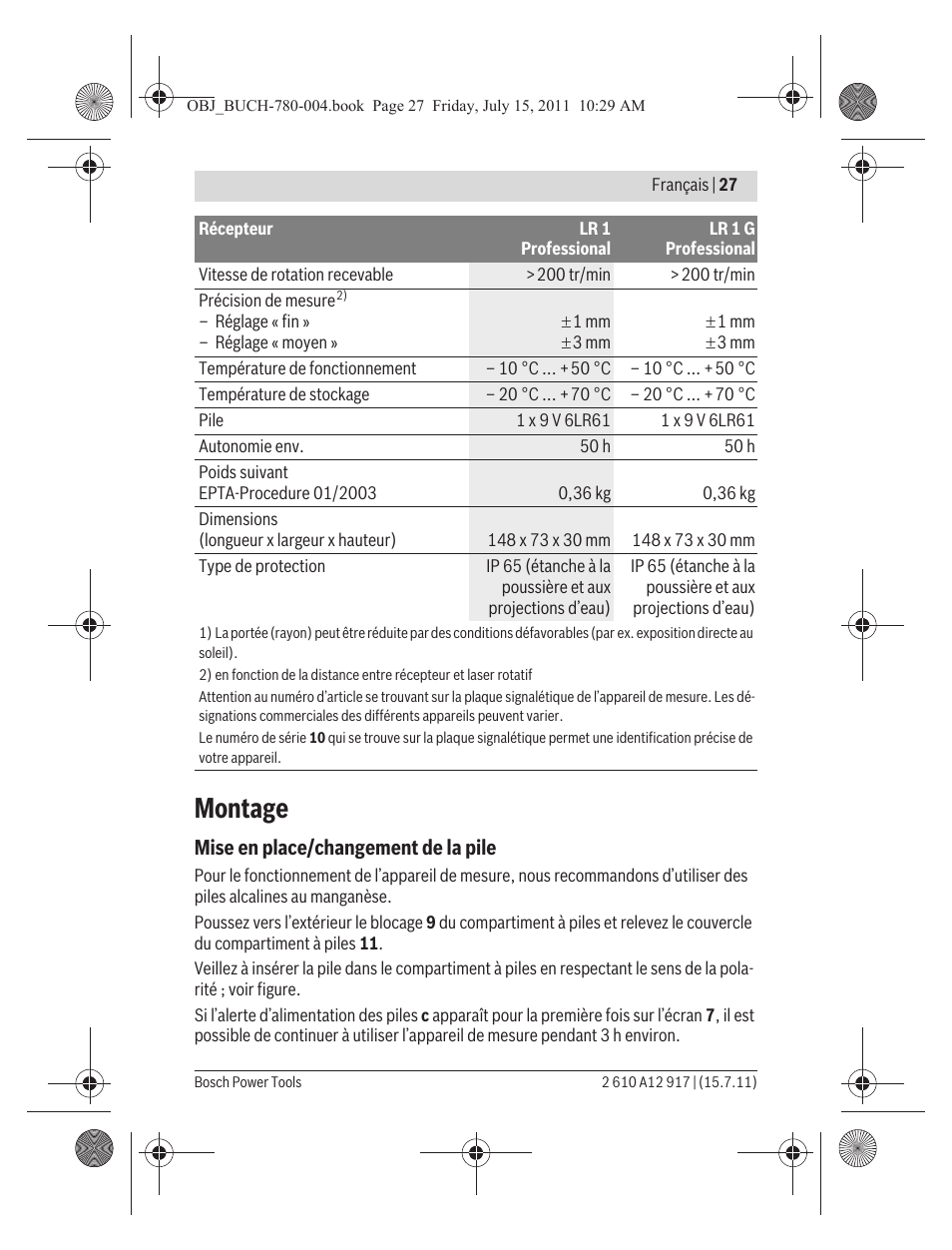 Montage | Bosch LR 1 Professional User Manual | Page 27 / 232
