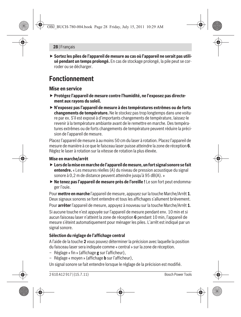 Fonctionnement | Bosch LR 1 Professional User Manual | Page 28 / 232