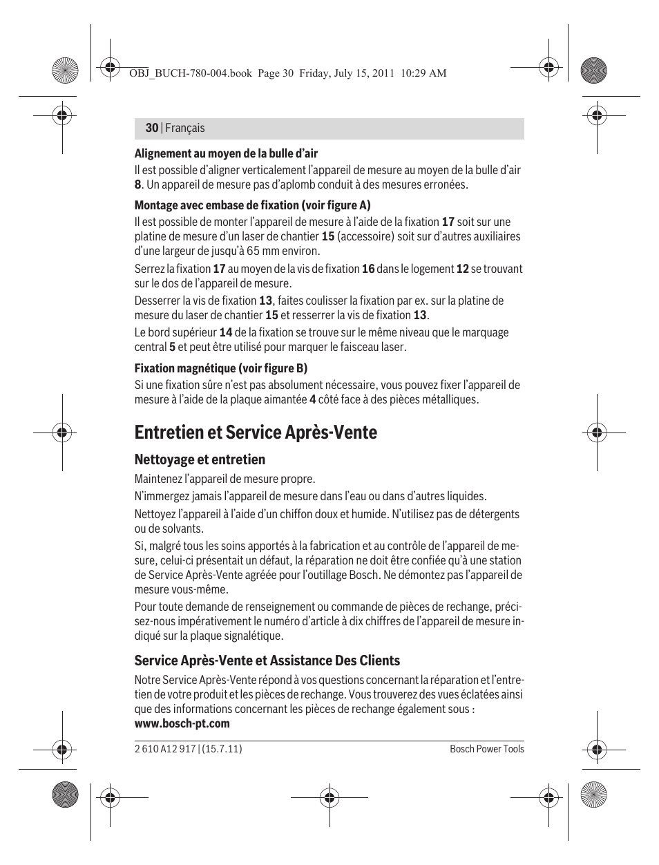 Entretien et service après-vente | Bosch LR 1 Professional User Manual | Page 30 / 232