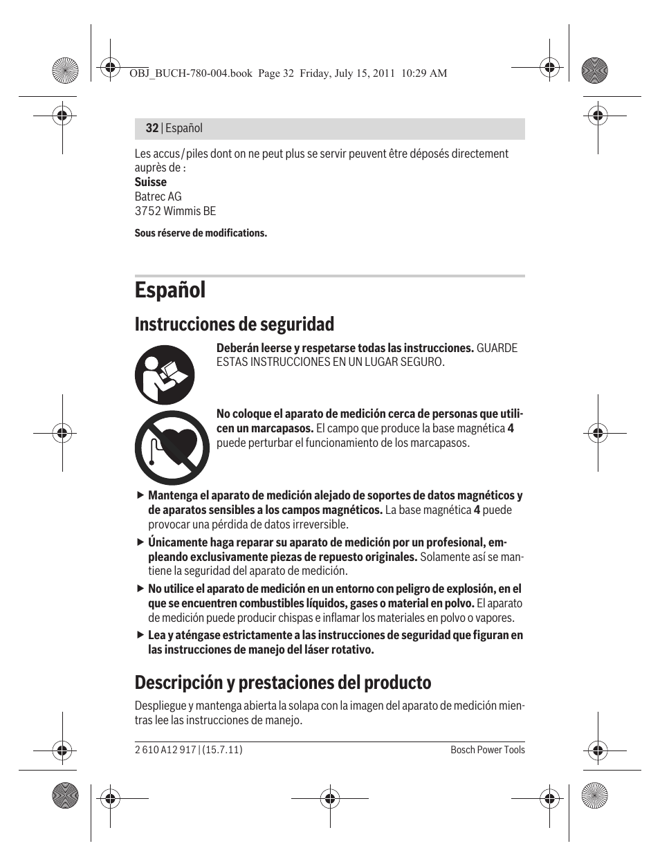 Español, Instrucciones de seguridad, Descripción y prestaciones del producto | Bosch LR 1 Professional User Manual | Page 32 / 232