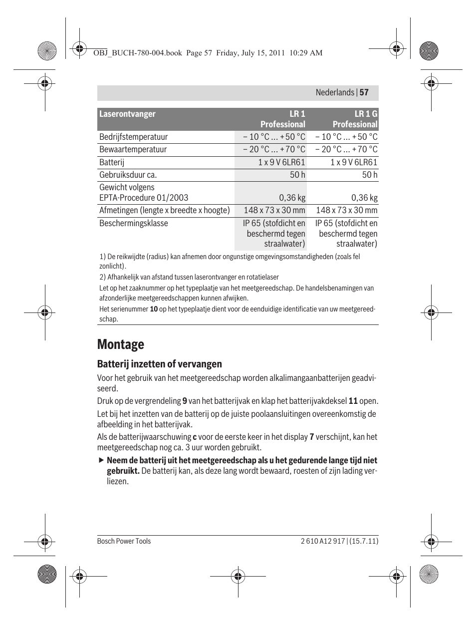 Montage | Bosch LR 1 Professional User Manual | Page 57 / 232