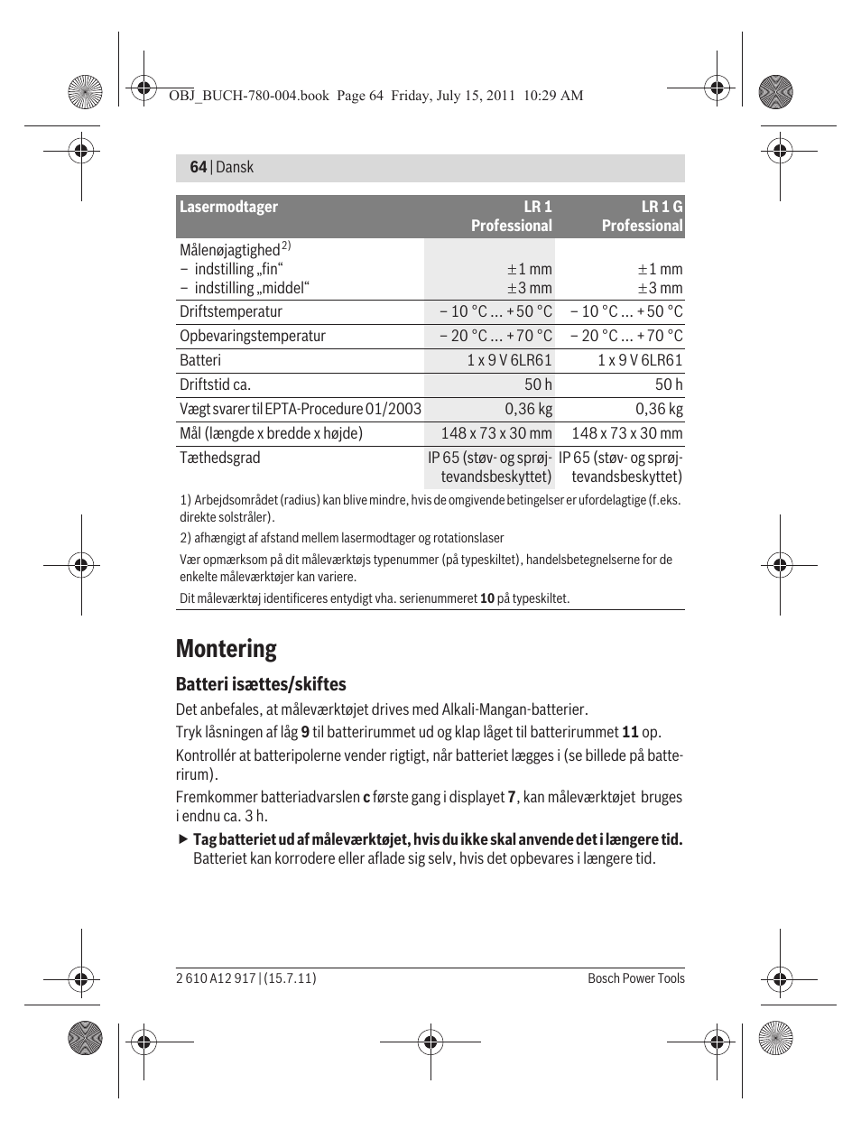 Montering | Bosch LR 1 Professional User Manual | Page 64 / 232