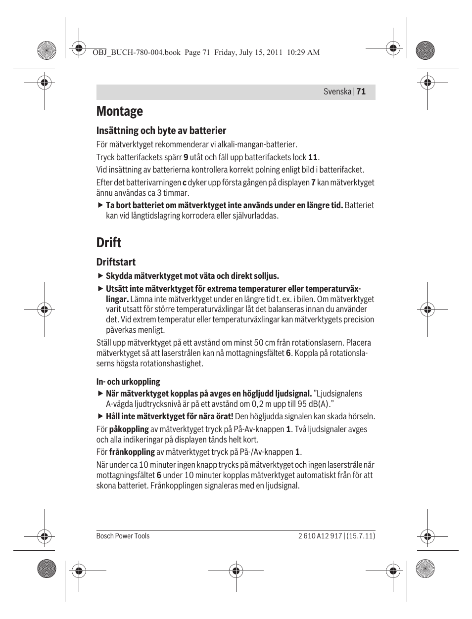 Montage, Drift | Bosch LR 1 Professional User Manual | Page 71 / 232